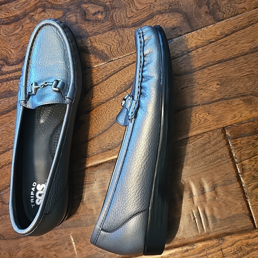 SAS Grey Leather Slip-On Shoes